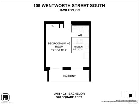 Floor plan for studio, 1 bath
